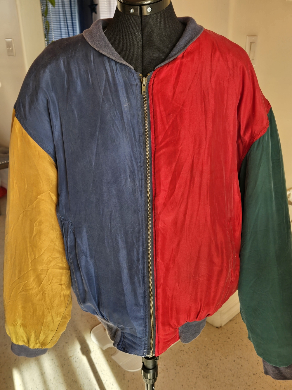 Bugle Boy Multicolor Colorblock Bomber Jacket - Red, Blue, Yellow & Green